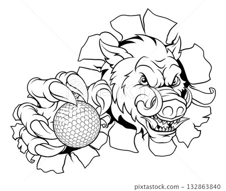 Boar Wild Hog Razorback Warthog Pig Golf Mascot 132863840
