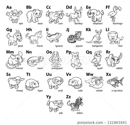 Cartoon Animal Alphabet Letters Language Chart Cartoon Animal Alphabet Letters Language Chart 132863841