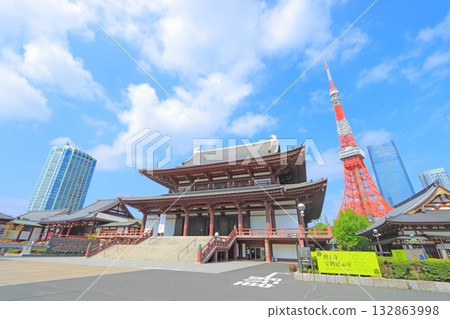 Scenery of Tokyo Tower and Zojoji Temple, Minato Ward, Tokyo 132863998