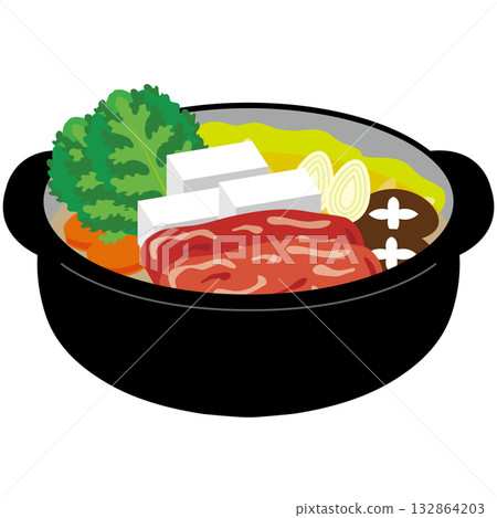 Beef and vegetable sukiyaki illustration Beef and vegetable sukiyaki illustration 132864203