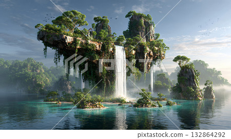 waterfall in the tropical rainforest 132864292