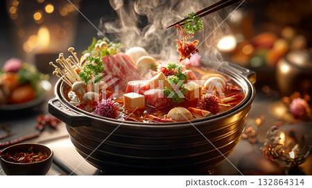 noodles with meat in soup 132864314