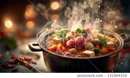 hot soup with meat and vegetables hot soup with meat and vegetables 132864320