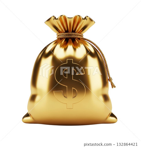 Golden money bag isolated on transparent background 132864421