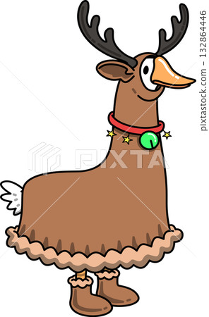 Christmas Groovy Goose Dressed Reindeer Costume with Bell Collar Cartoon Christmas Groovy Goose Dressed Reindeer Costume with Bell Collar Cartoon 132864446
