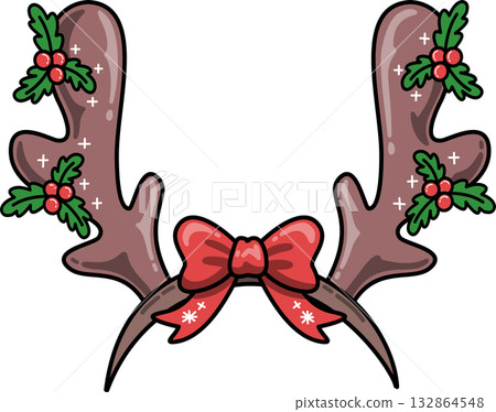 Christmas Reindeer Antlers Headband with Red Bow Cartoon 132864548