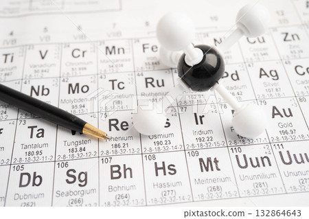 Molecules chemical on a periodic table background. 132864643
