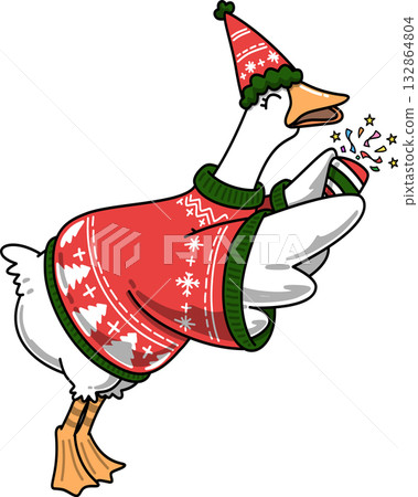 Christmas Groovy Goose Celebrating With Confetti Cartoon Christmas Groovy Goose Celebrating With Confetti Cartoon 132864804