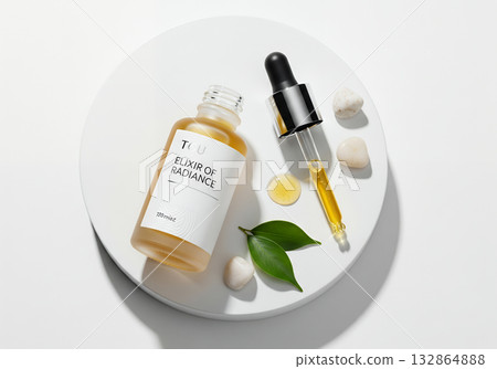 cosmetic bottle containers with green herbal leaves cosmetic bottle containers with green herbal leaves 132864888