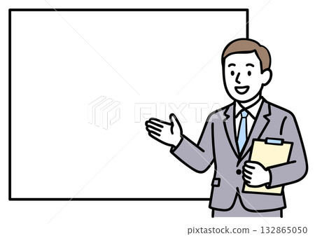 Male businessman giving a presentation Character margin Male businessman giving a presentation Character margin 132865050