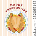 thanksgiving turkey cranberry and autumn harvest meal vector flat design style 132865142