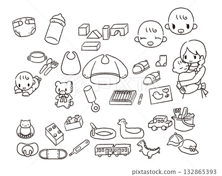 手繪黑白兒童房插畫 132865393