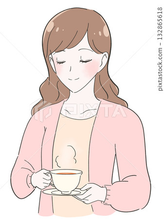 婦女飲用的茶的例證 132865618