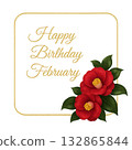 Red camellia flower illustration birthday card 132865844