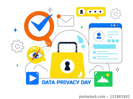 Data Privacy Vector Illustration Featuring Cybersecurity with a Lock on Screen, Secure Information, Confidential Documents and Digital Data Protection Data Privacy Vector Illustration Featuring Cybersecurity with a Lock on Screen, Secure Information, Confidential Documents and Digital Data Protection 132865882