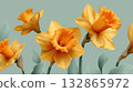 Bright yellow daffodil flowers with soft green leaves set against a pastel green background, symbolizing spring and renewal. St.David s day  132865972