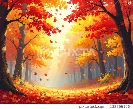 【AI生成影像】我常走的路上的秋葉美景插畫 132866166