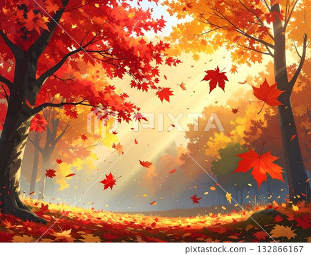 【AI生成影像】我常走的路上的秋葉美景插畫 132866167