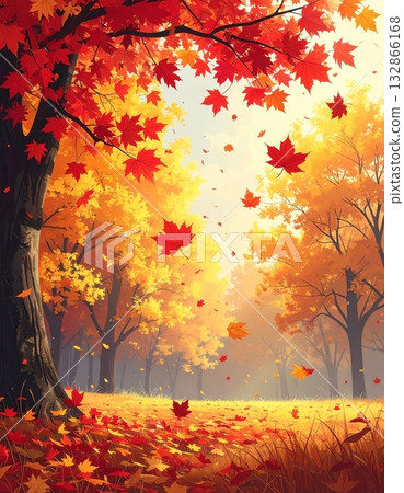 【AI生成影像】我常走的路上的秋葉美景插畫 132866168