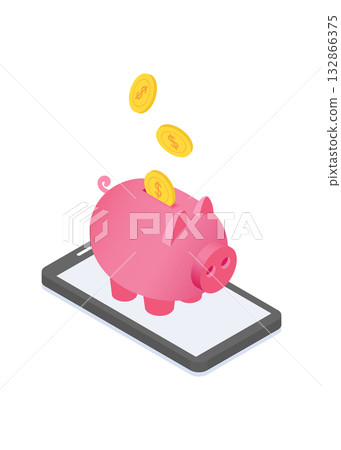 Smartphone earning money with piggy stock illustration 132866375