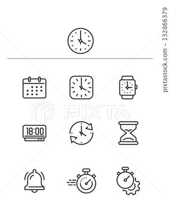 Time and clock line thin icons stock illustration Time and clock line thin icons stock illustration 132866379