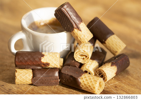 espresso and wafer cookies with chocolate espresso and wafer cookies with chocolate 132866803