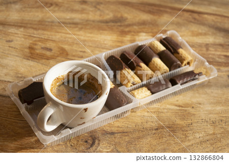 espresso and wafer cookies with chocolate 132866804