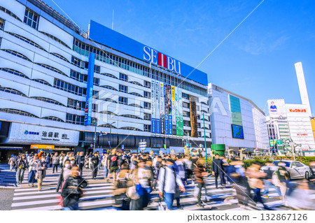 Tokyo cityscape, Japan, November 7th. View of the east exit of Ikebukuro Station. 132867126