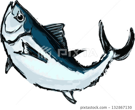 Jumping tuna ink painting illustration 132867130