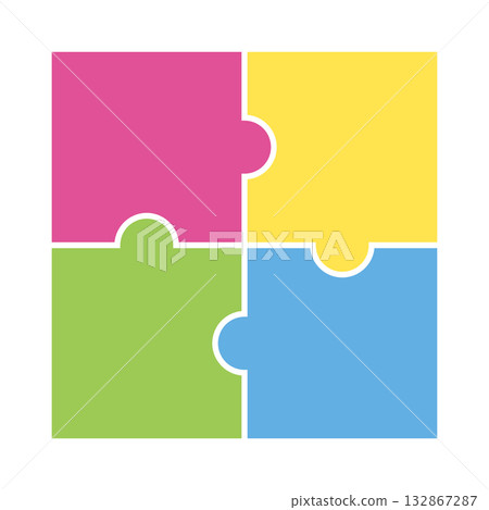 彩色方形拼圖，4片拼圖設計，向量圖模板，單件裝 132867287
