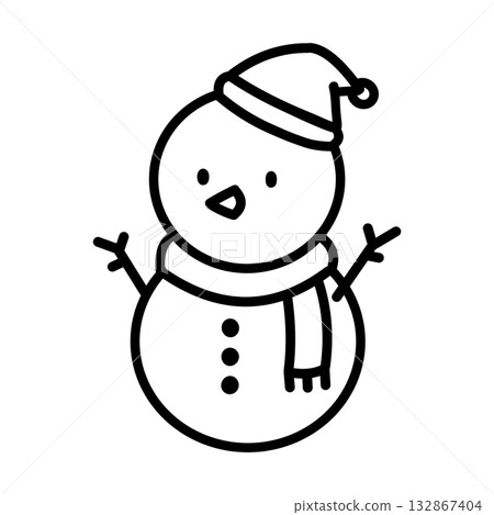 A simple illustration of a snowman wearing a Santa hat 132867404
