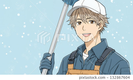 一個正在做清潔工作的年輕人 一個正在做清潔工作的年輕人 132867604