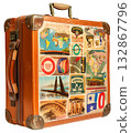 Retro suitcase of  traveler isolated on white background png transparent clipart. 132867796