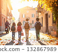 Back to schools Italian children with colorful backpacks walking on a cobblestone street 132867989