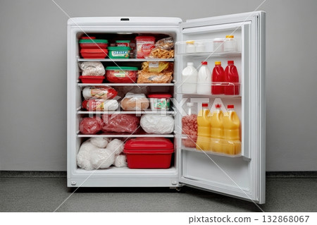 Colorful kids snacks fill a bright fridge waiting for hungry little hands 132868067