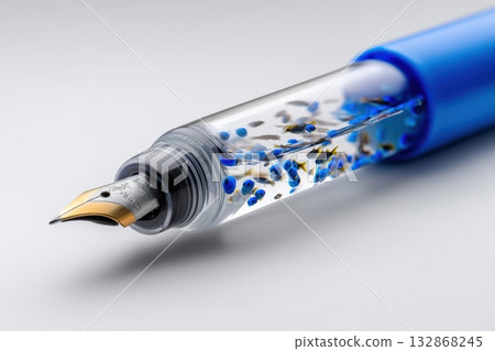 Pen filled with blue water and small fish showcases unique aquatic design and function Pen filled with blue water and small fish showcases unique aquatic design and function 132868245