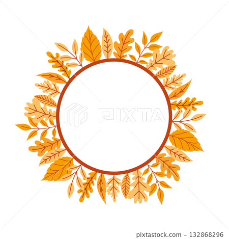 Round autumn frame with falling leaves Round autumn frame with falling leaves 132868296