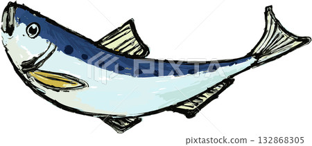 Ink painting illustration of a jumping sardine Ink painting illustration of a jumping sardine 132868305