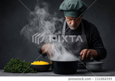 Cooking an ancient recipe using modern techniques in a professional kitchen 132868395