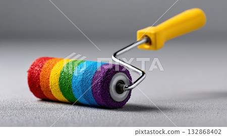 Colorful paint roller with yellow handle ready for creative home projects Colorful paint roller with yellow handle ready for creative home projects 132868402