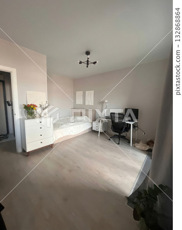 Serene Bedroom: Textured Art & Calming Hues 132868864