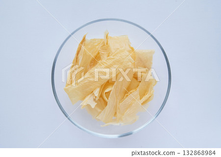 Dried yuba in a glass dish Dried yuba in a glass dish 132868984