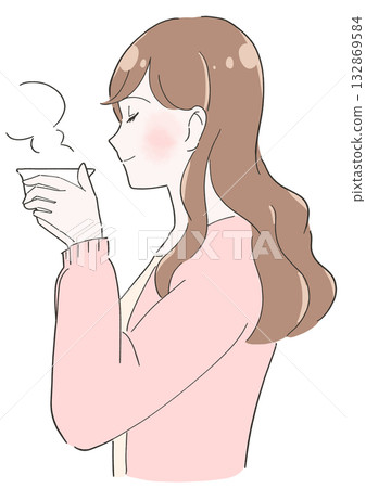 婦女飲用的茶的例證 132869584