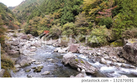 A river flowing through autumn leaves A river flowing through autumn leaves 132870091