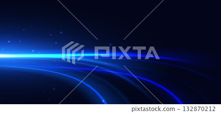 Beam blue curved glowing on dark blue background. Hi speed movement concept. Beam blue curved glowing on dark blue background. Hi speed movement concept. 132870212
