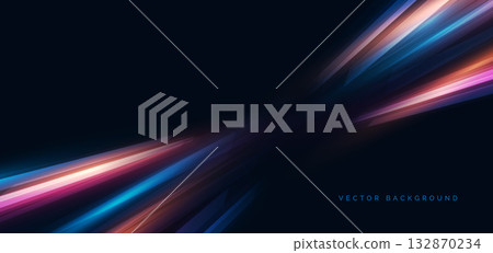 High speed muticolor diagonal lines on dark blue background. High speed motion moving concept. 132870234