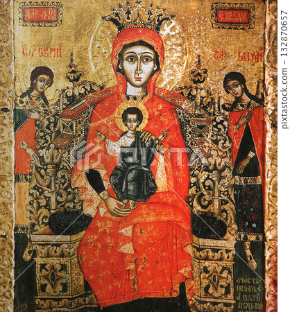 byzantine icon in church of savior of Neredica, novgorod, russia 132870657