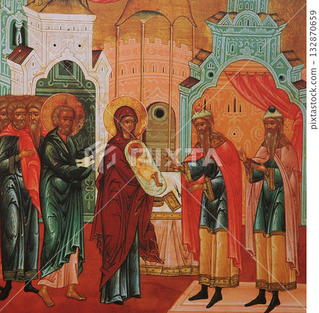 byzantine icon in church of savior of Neredica, novgorod, russia 132870659
