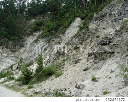 A turbulent stream of clear water from the high mountains continues its movement over the rocks like a mountain stream. A turbulent stream of clear water from the high mountains continues its movement over the rocks like a mountain stream. 132870872