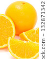 Orange citrus fruit cut cross section light background 132871342